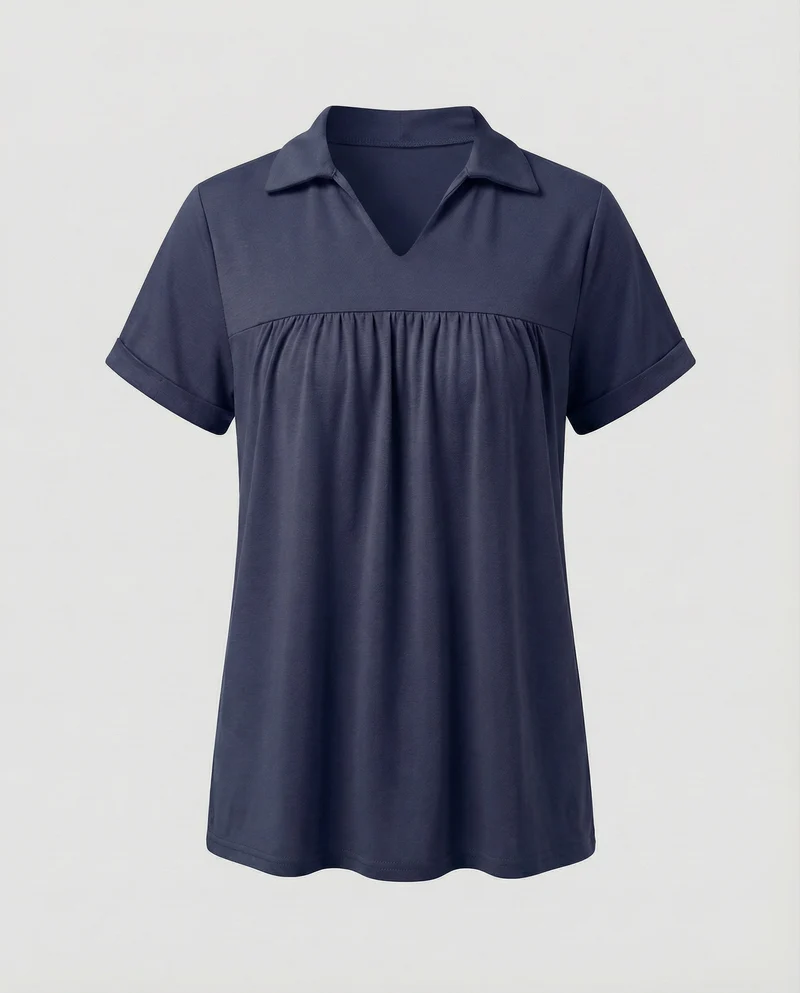 Damen V-Ausschnitt Raffung Poloshirt