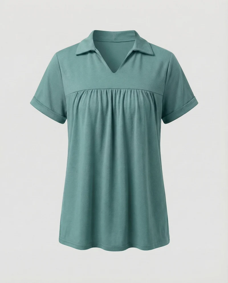 Damen V-Ausschnitt Raffung Poloshirt