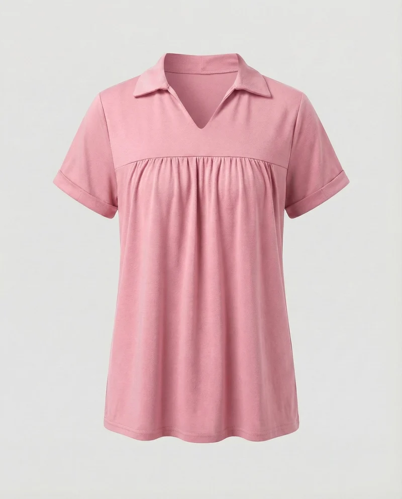 Damen V-Ausschnitt Raffung Poloshirt