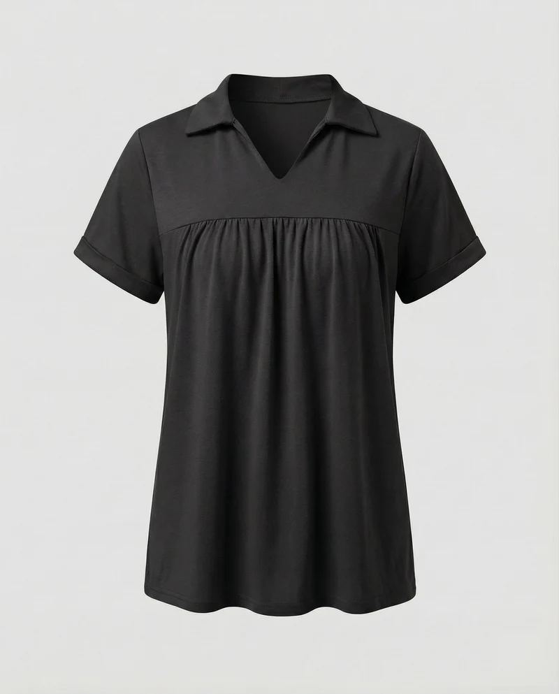 Damen V-Ausschnitt Raffung Poloshirt
