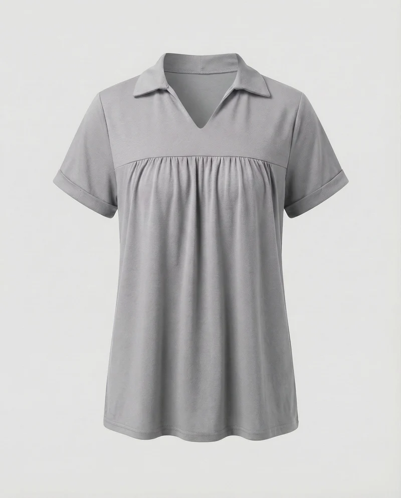 Damen V-Ausschnitt Raffung Poloshirt