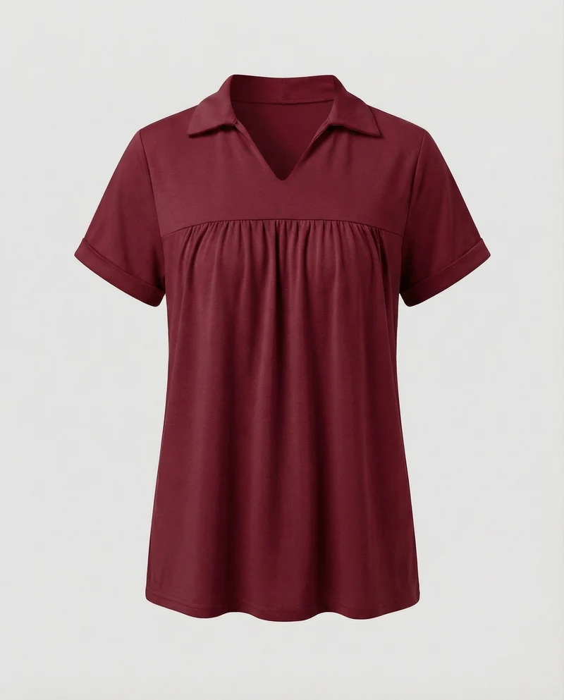 Damen V-Ausschnitt Raffung Poloshirt