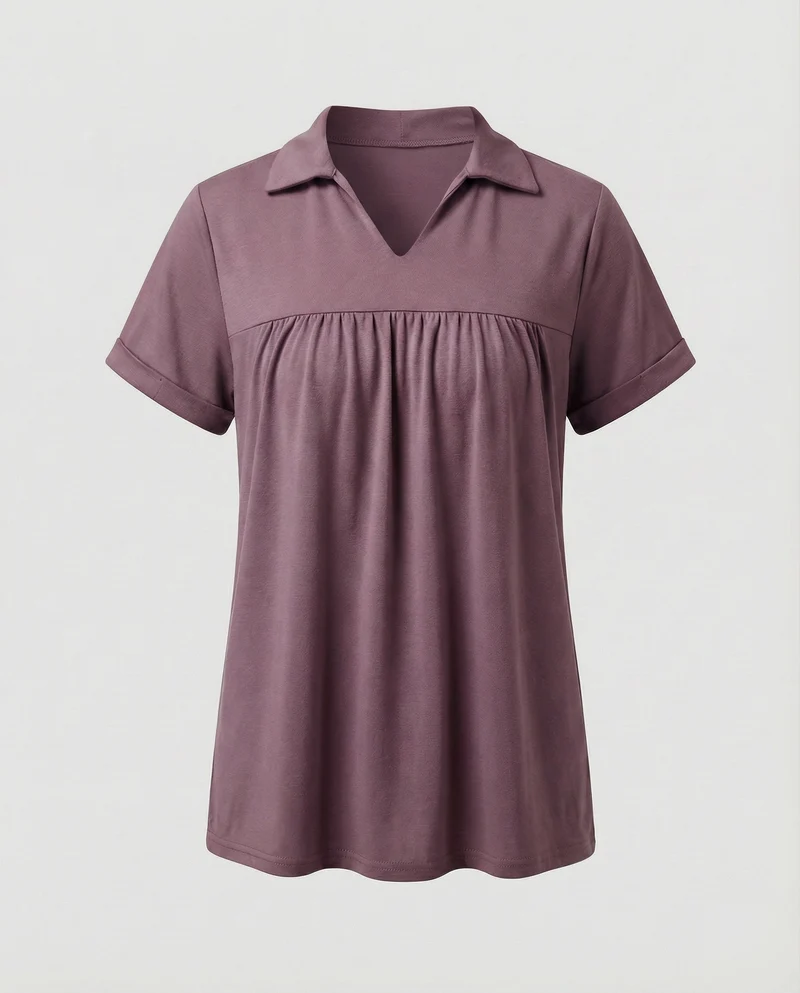 Damen V-Ausschnitt Raffung Poloshirt