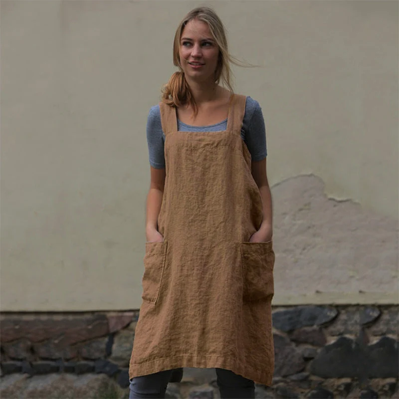 Leichtes Damenkleid aus Baumwolle und Leinen mit Taschen