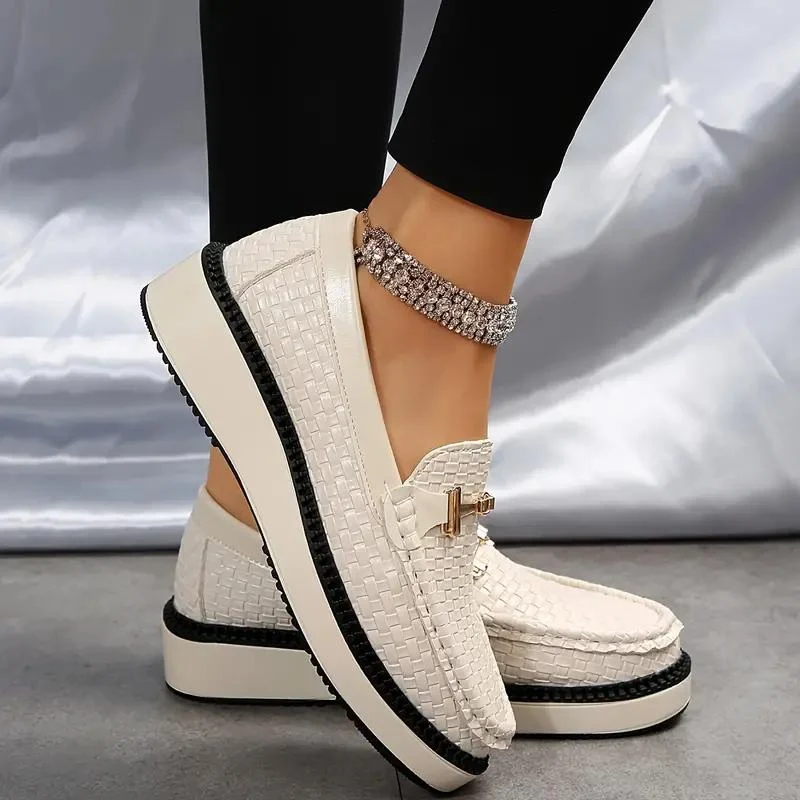 Plattform Loafers - Geflochten - Bequem - Damenschuhe - Slipper Nord Taschen