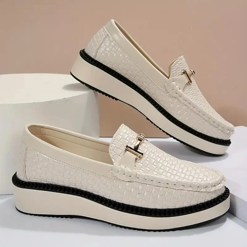 Plattform Loafers - Geflochten - Bequem - Damenschuhe - Slipper Nord Taschen