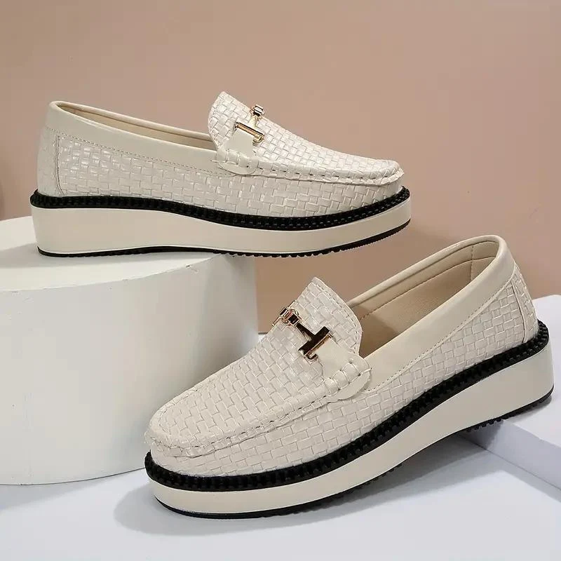 Plattform Loafers - Geflochten - Bequem - Damenschuhe - Slipper Nord Taschen