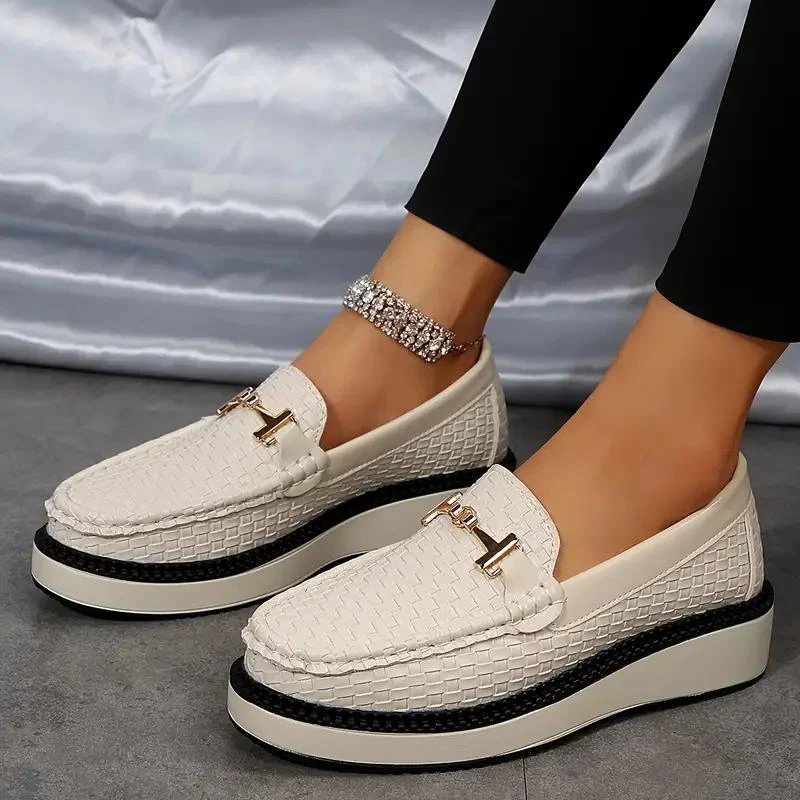Plattform Loafers - Geflochten - Bequem - Damenschuhe - Slipper Nord Taschen