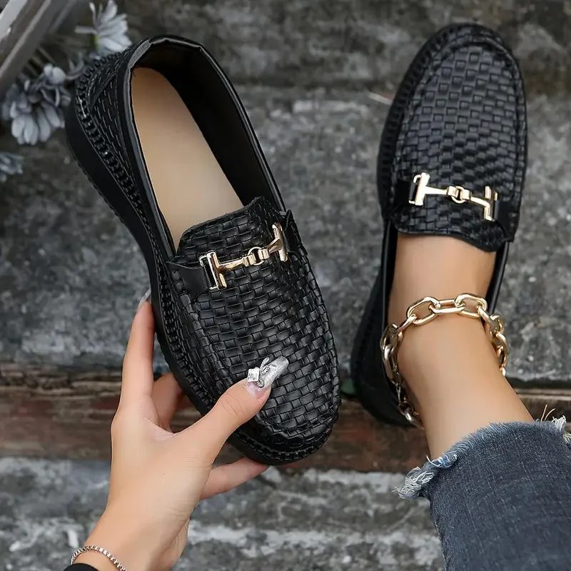 Plattform Loafers - Geflochten - Bequem - Damenschuhe - Slipper Nord Taschen