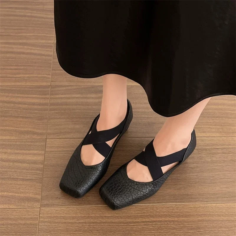 Damen Elegante Ballerinas mit dehnbarem Überkreuz-Riemen