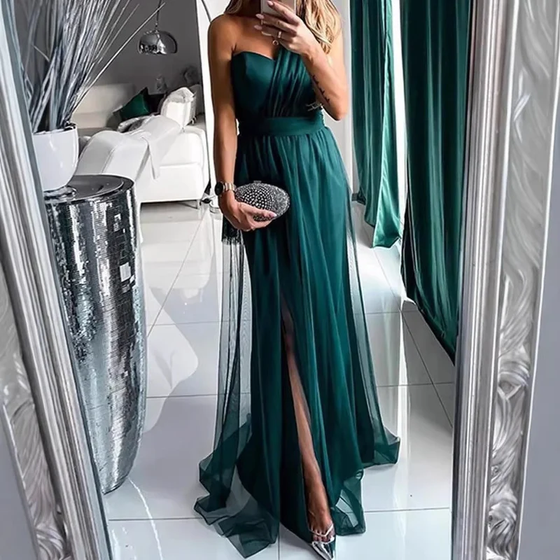 Damen Elegantes Abendkleid mit schulterfreiem Schnitt und hohem Beinschlitz