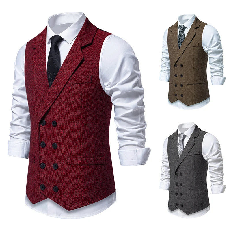 Herren elegante Herringbone-Weste mit doppelter Knopfleiste