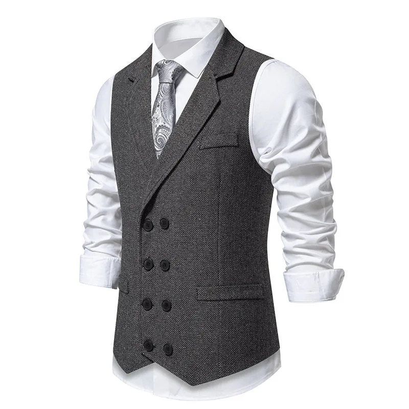Herren elegante Herringbone-Weste mit doppelter Knopfleiste