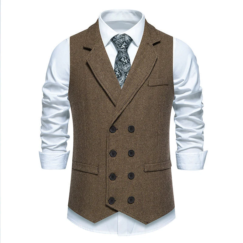 Herren elegante Herringbone-Weste mit doppelter Knopfleiste