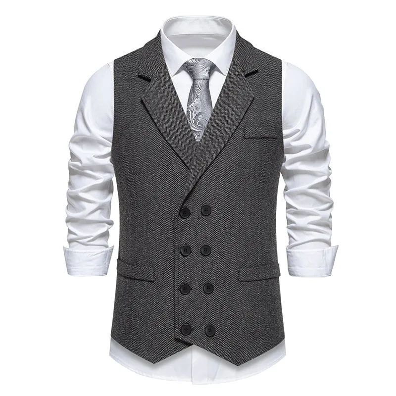 Herren elegante Herringbone-Weste mit doppelter Knopfleiste