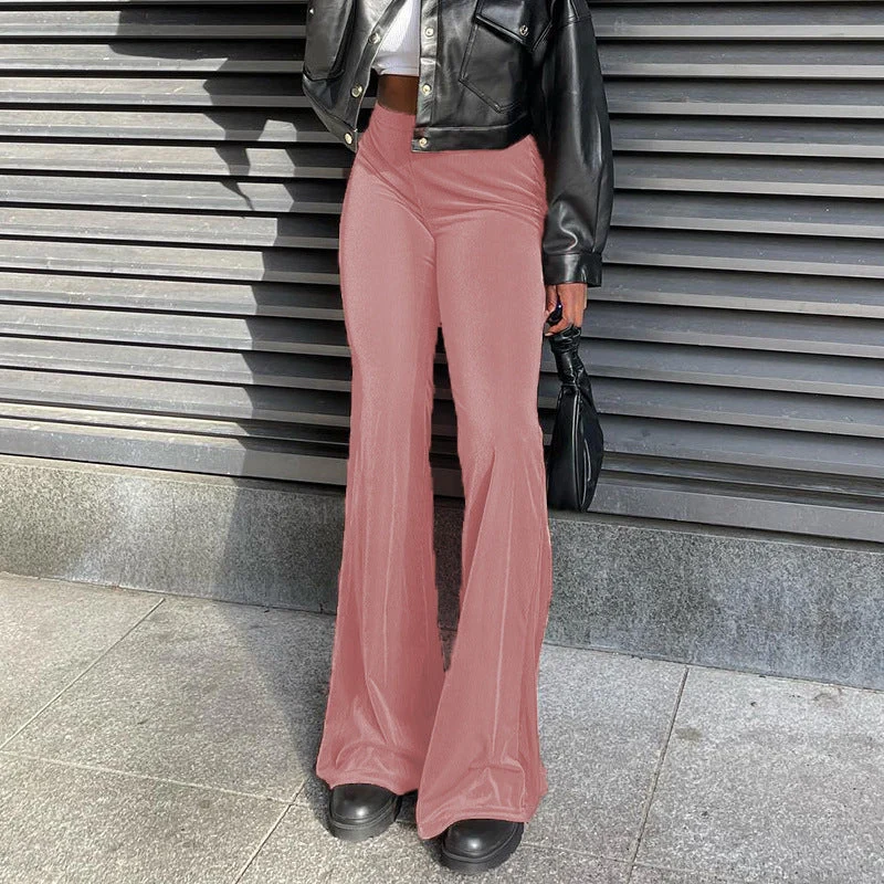 Damen Elegante Schlaghose mit hohem Bund und glattem Material