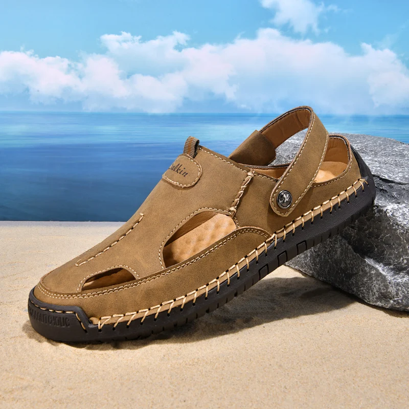 Herren luftige Leder-Sandalen mit verstellbarem Riemen Nord Taschen