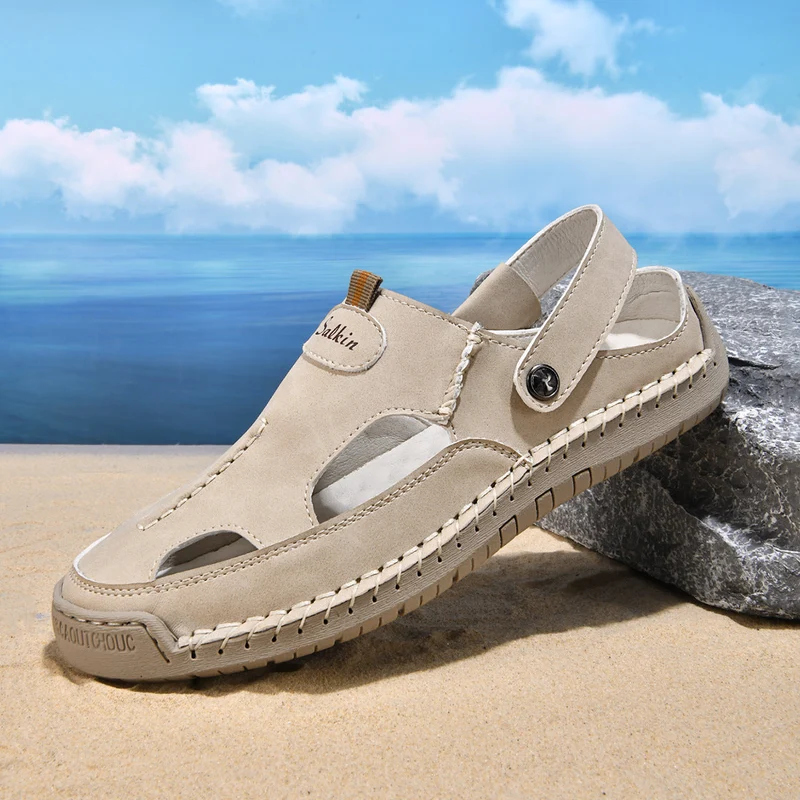 Herren luftige Leder-Sandalen mit verstellbarem Riemen Nord Taschen