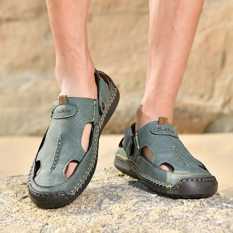 Herren luftige Leder-Sandalen mit verstellbarem Riemen Nord Taschen