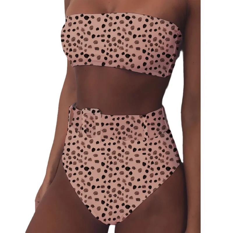 Damen Hoch tailliertes Bikini-Set mit bandeau Oberteil