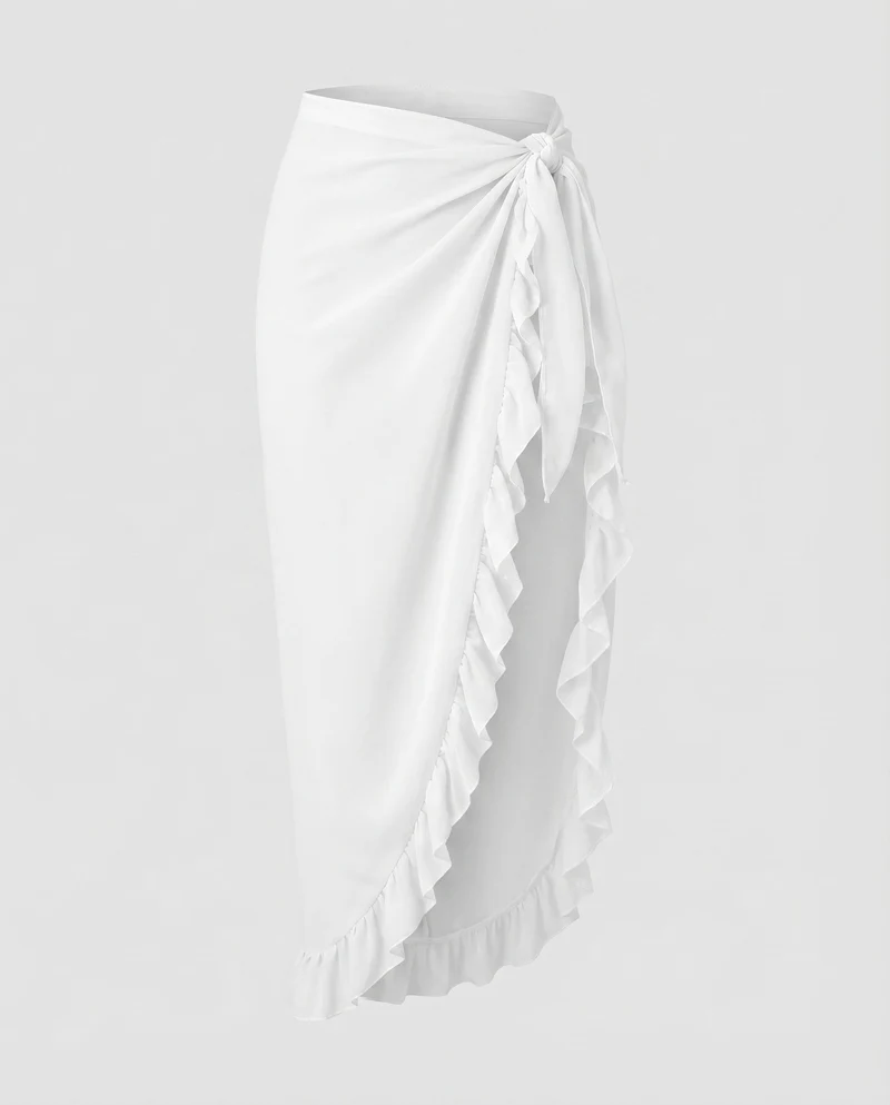 Damen Wickelrock Strand-Pareo Volant-Detail Knoten-Detail