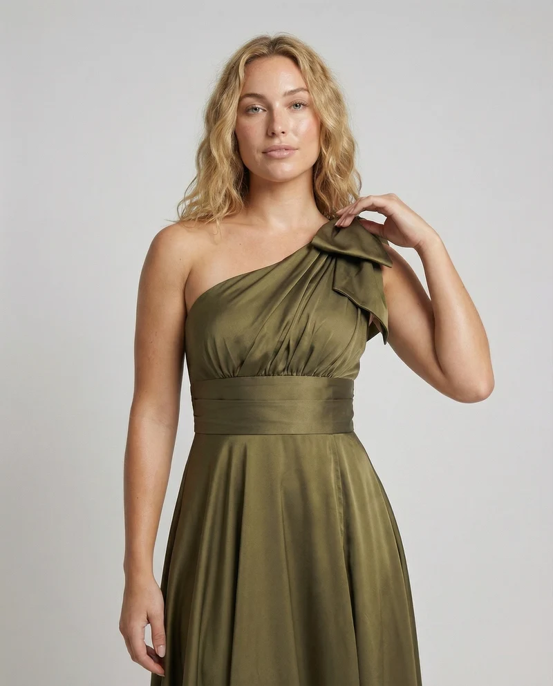 Damen Ein-Schulter Abendkleid Drapierung Beinschlitz