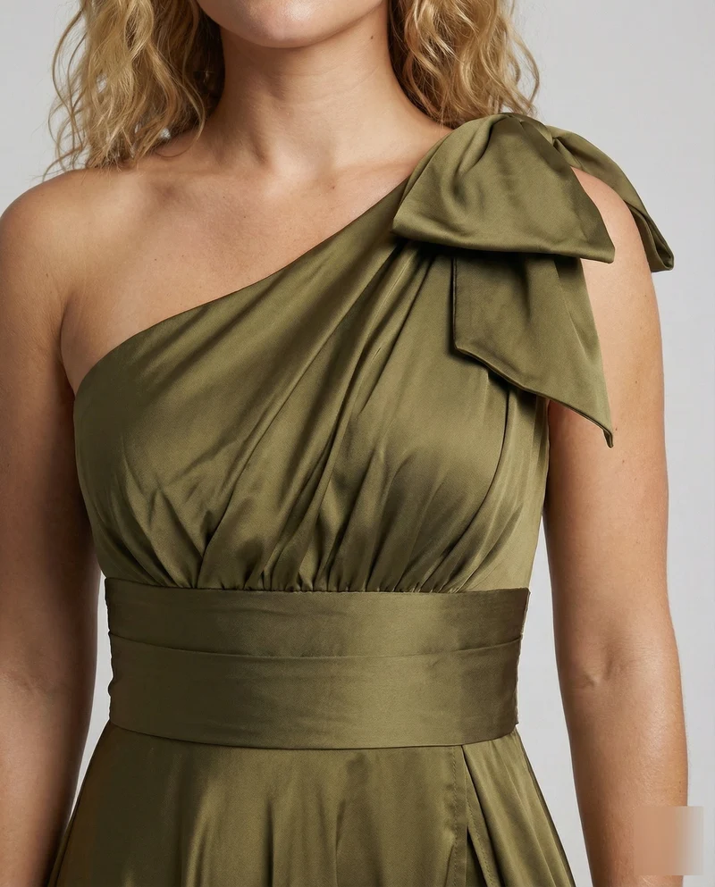 Damen Ein-Schulter Abendkleid Drapierung Beinschlitz