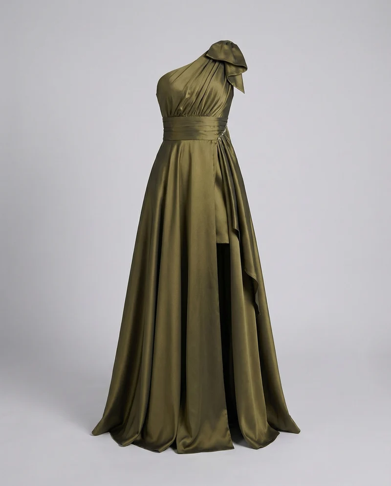 Damen Ein-Schulter Abendkleid Drapierung Beinschlitz
