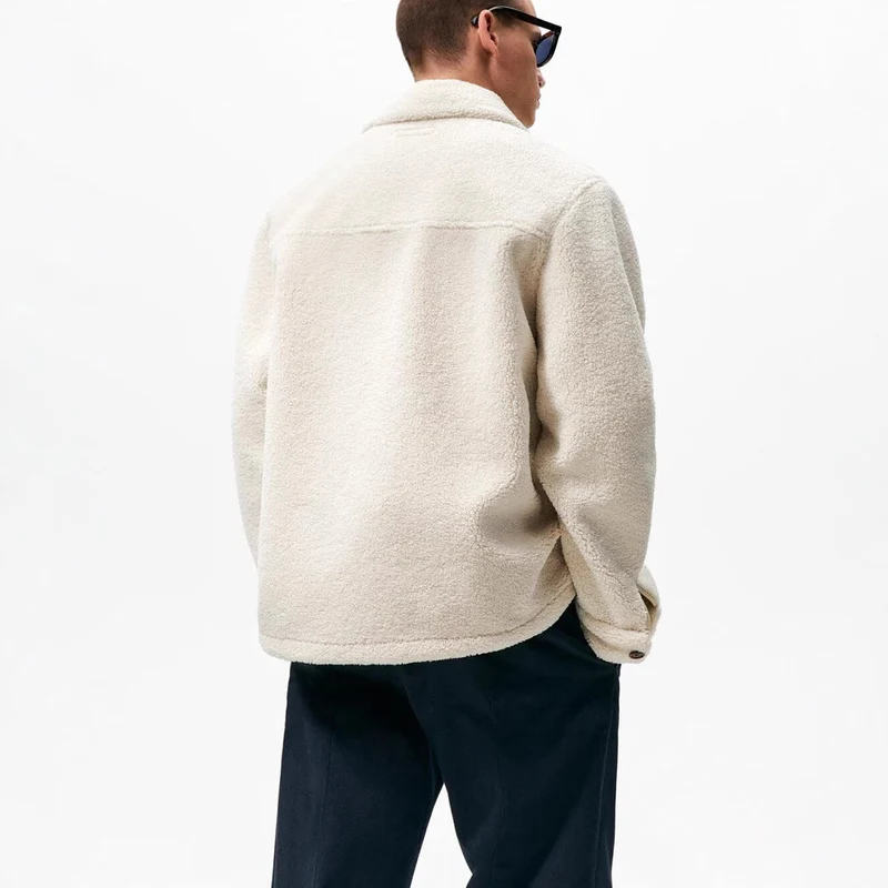 Herren gemütliche Fleece-Hemdjacke mit aufgesetzter Brusttasche Hedi-Mode