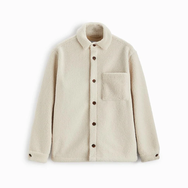 Herren gemütliche Fleece-Hemdjacke mit aufgesetzter Brusttasche Hedi-Mode