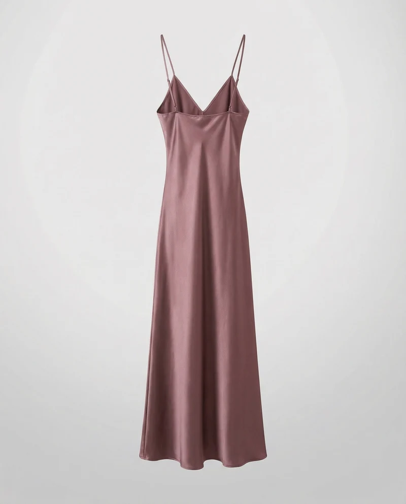 Damen nan schräg geschnittenes Satin-Maxikleid im Slip-Stil mit V-Ausschnitt und feinen Spaghettiträgern
