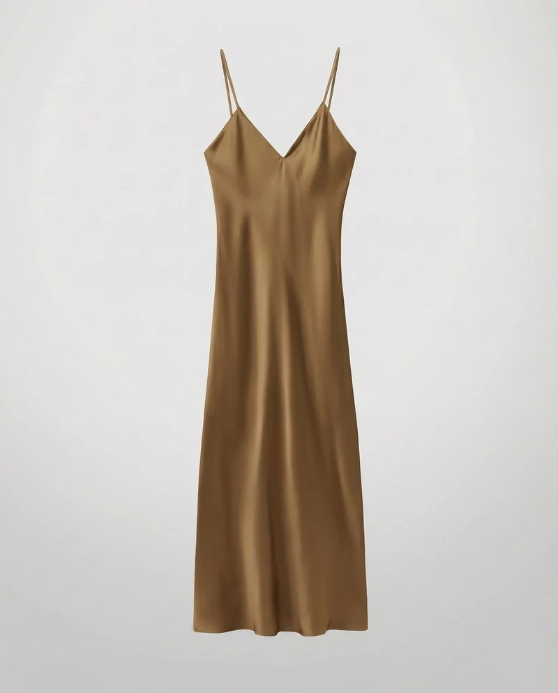 Damen nan schräg geschnittenes Satin-Maxikleid im Slip-Stil mit V-Ausschnitt und feinen Spaghettiträgern