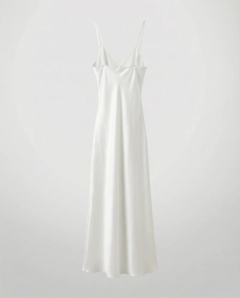 Damen nan schräg geschnittenes Satin-Maxikleid im Slip-Stil mit V-Ausschnitt und feinen Spaghettiträgern