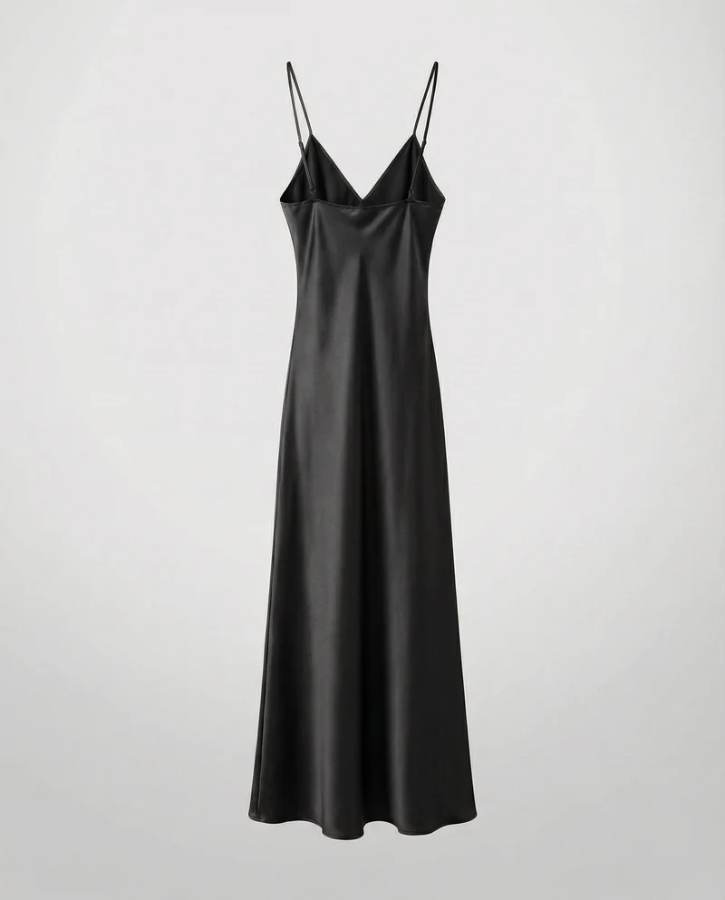Damen nan schräg geschnittenes Satin-Maxikleid im Slip-Stil mit V-Ausschnitt und feinen Spaghettiträgern