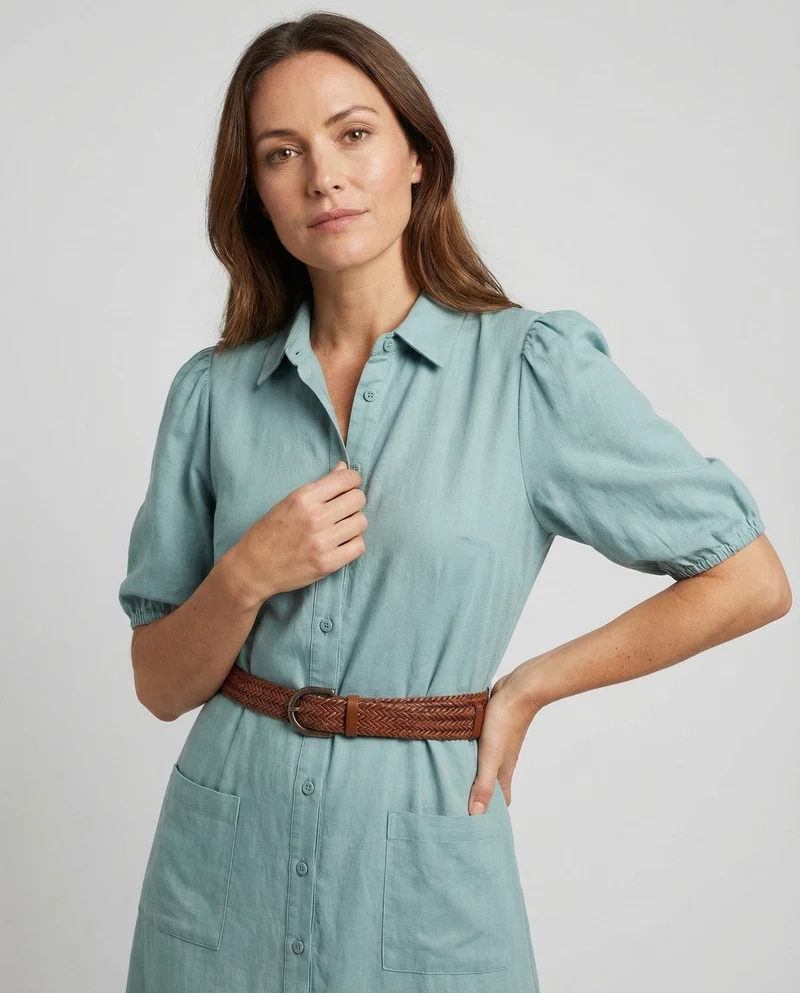Damen Maxikleid mit Knopfleiste und Gürtel