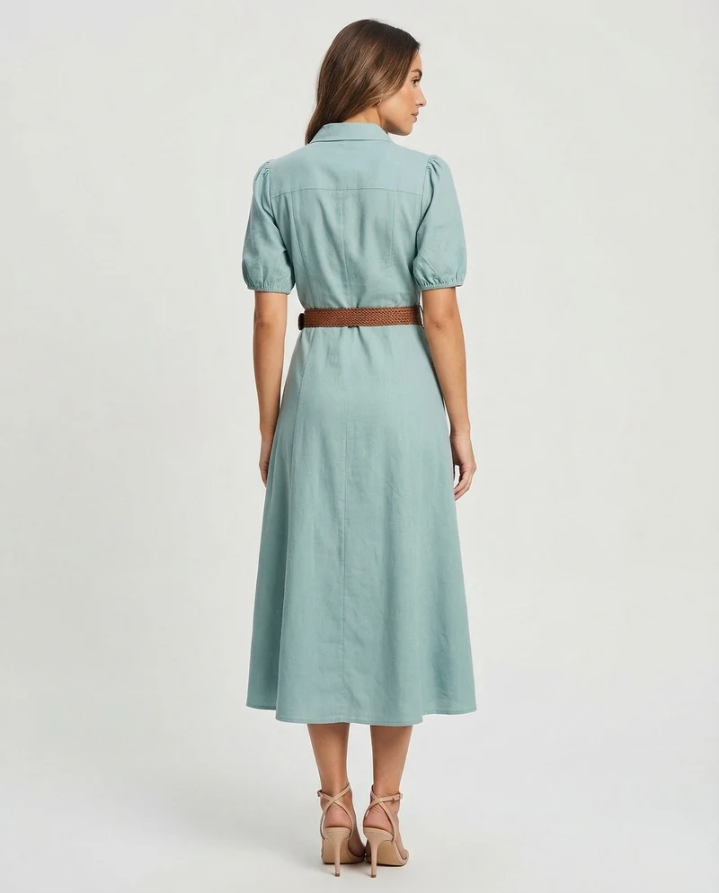 Damen Maxikleid mit Knopfleiste und Gürtel