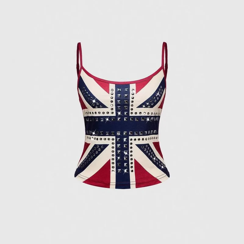 Damen Tanktop mit stilvollem Union Jack Design und Nieten Nord Taschen
