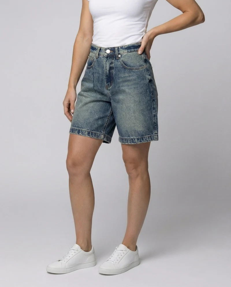 Damen Denim-Bermuda Locker Fünf-Taschen