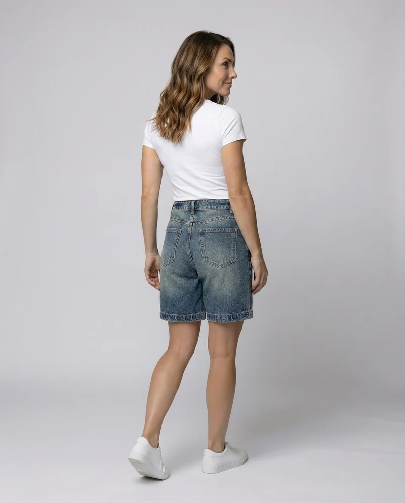 Damen Denim-Bermuda Locker Fünf-Taschen