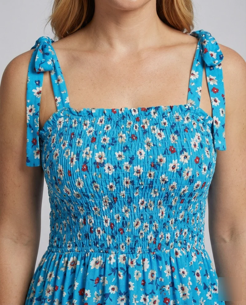 Damen nan gNord Taschenlümtes Maxikleid mit elastischem Oberteil, verstellbaren Bindeträgern und stufenartigem Tellerrock Nord Taschen