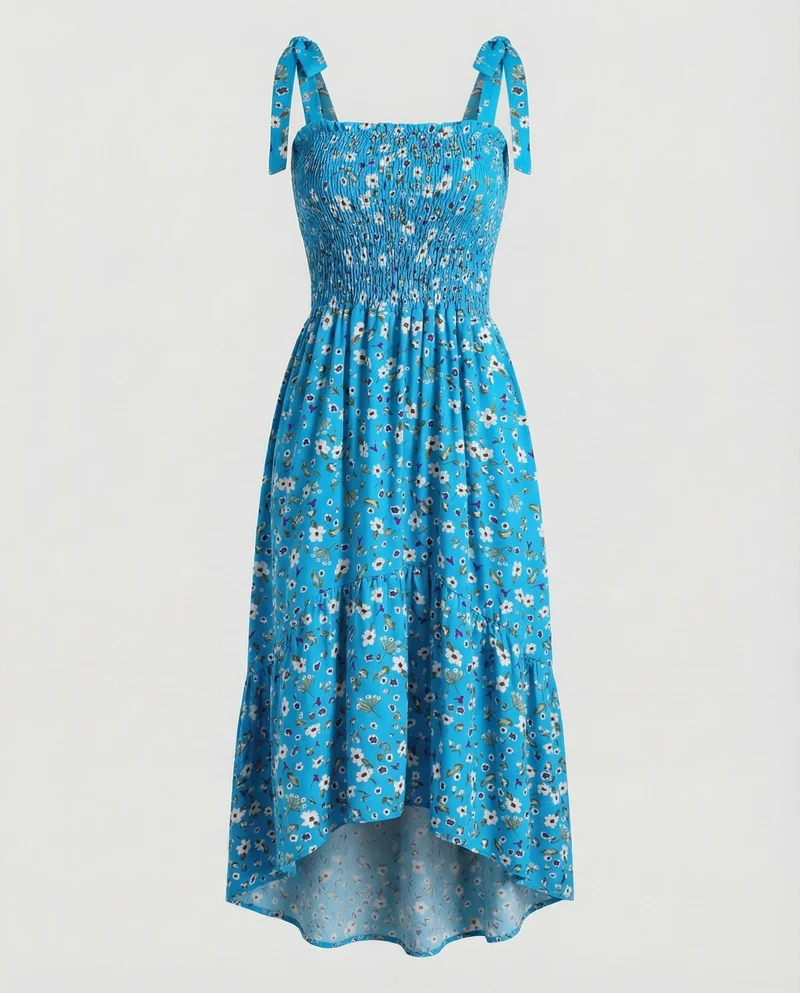 Damen nan gNord Taschenlümtes Maxikleid mit elastischem Oberteil, verstellbaren Bindeträgern und stufenartigem Tellerrock Nord Taschen