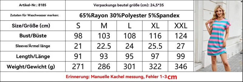 Gestreiftes Kleid mit Rundhalsausschnitt und kurzen Ärmeln