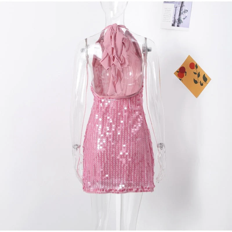 Damen Glamouröses Pailletten-Minikleid mit haltem Ausschnitt