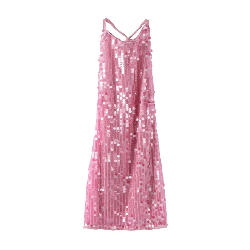 Damen Glamouröses Pailletten-Minikleid mit haltem Ausschnitt