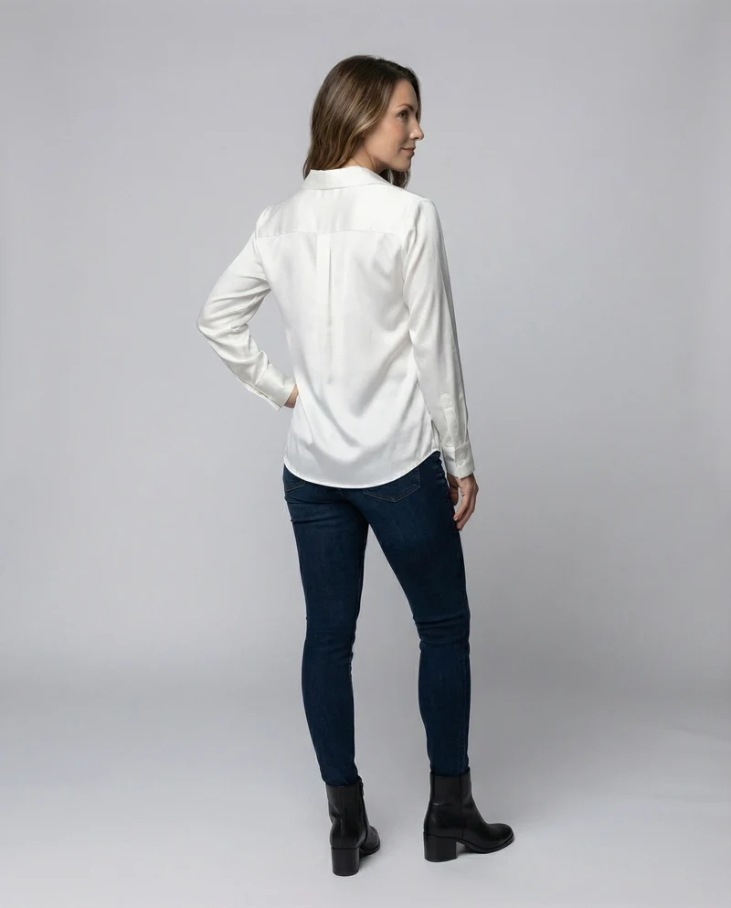 Damen Hemdbluse Seidig Glänzend Kentkragen
