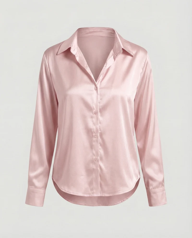 Damen Hemdbluse Seidig Glänzend Kentkragen