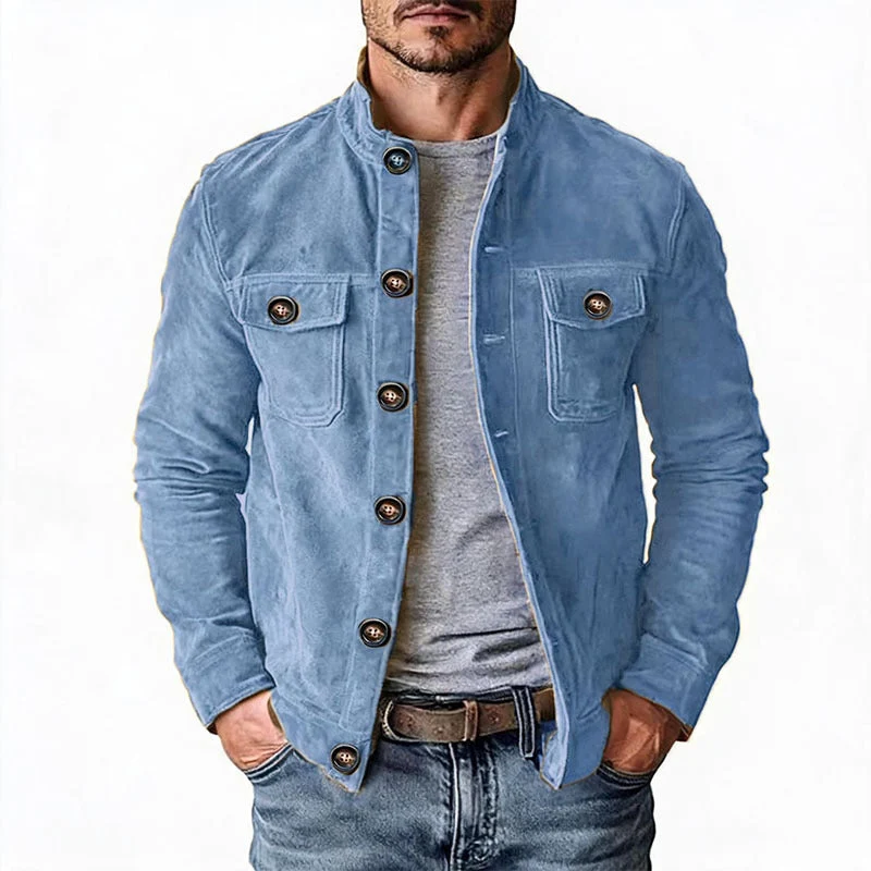 Herren nan robuste Wildlederjacke mit Stehkragen und Knopfverschluss