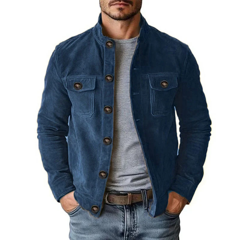 Herren nan robuste Wildlederjacke mit Stehkragen und Knopfverschluss
