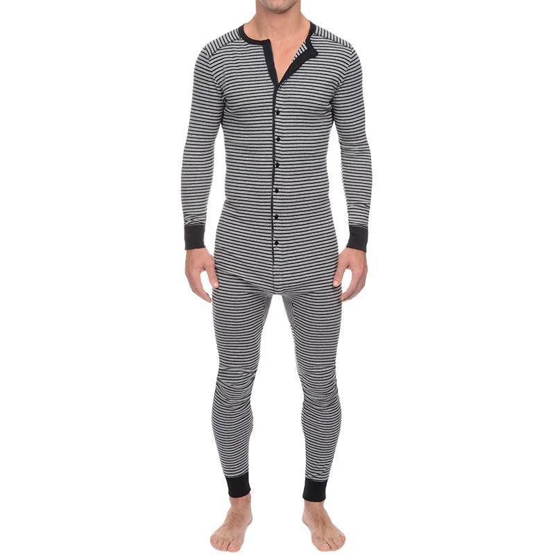 Herren Langarm Schlafanzugset mit komfortablem Knopfdesign