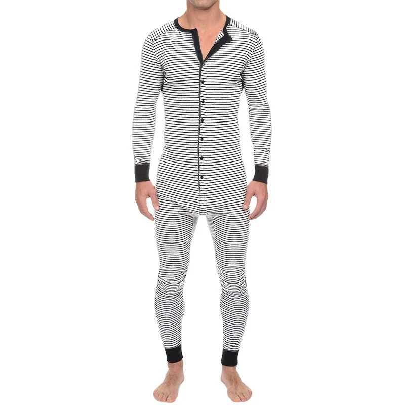 Herren Langarm Schlafanzugset mit komfortablem Knopfdesign